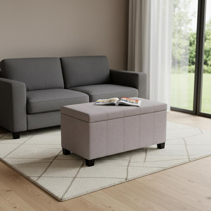HomeRoots 36" Light Gray and Dark Brown Faux Linen and Solid Wood Upholstered Storage Bench With Flip Top