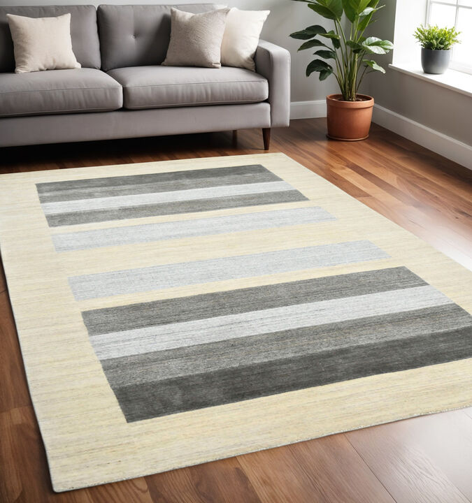 HomeRoots Wool Striped Hand Woven Area Rug