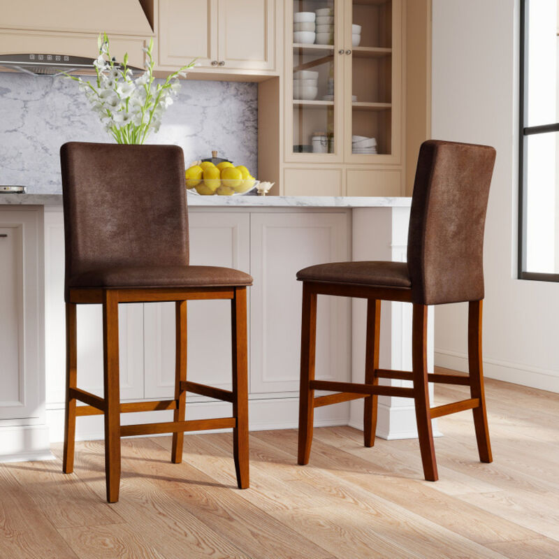 Counter Height Bar Stools Set of 2 with Upholstered Seat and Rubber Wood Legs-Walnut image number 1