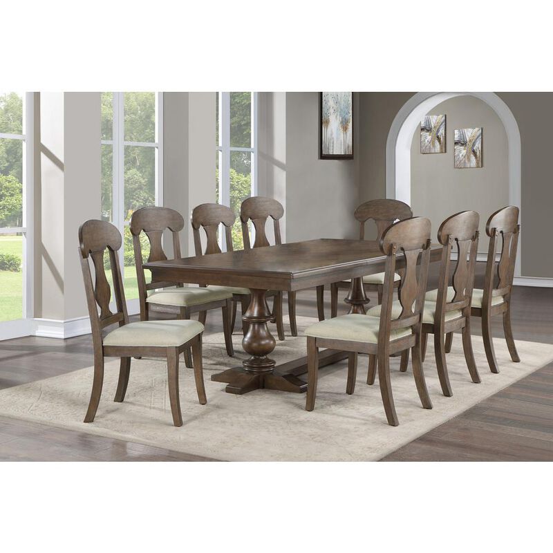 Best Quality Furniture 9pc traditional dining set in rustic oak color and an extandable dining table