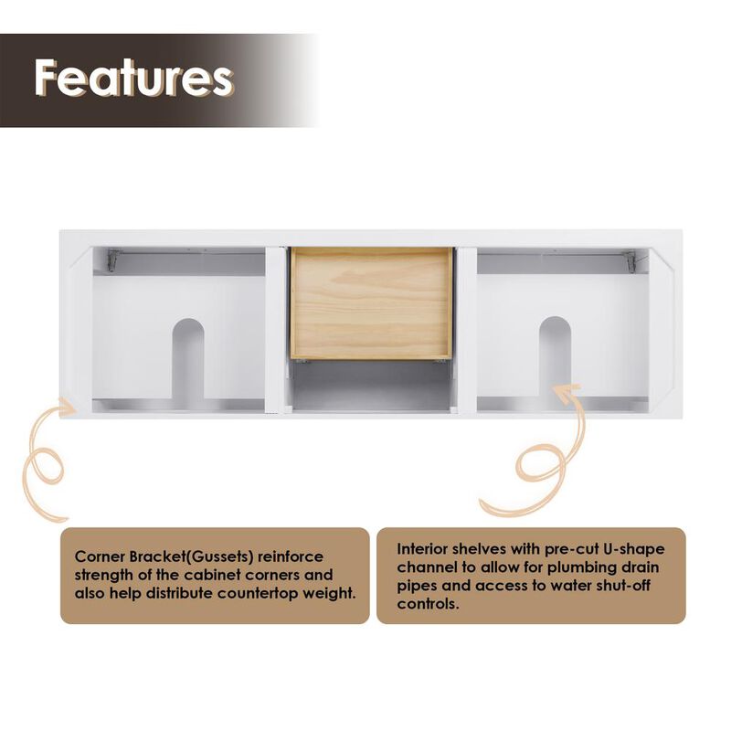 Altair Double Bathroom Cabinet Vanity Base in White without Top and Sink, no Mirror