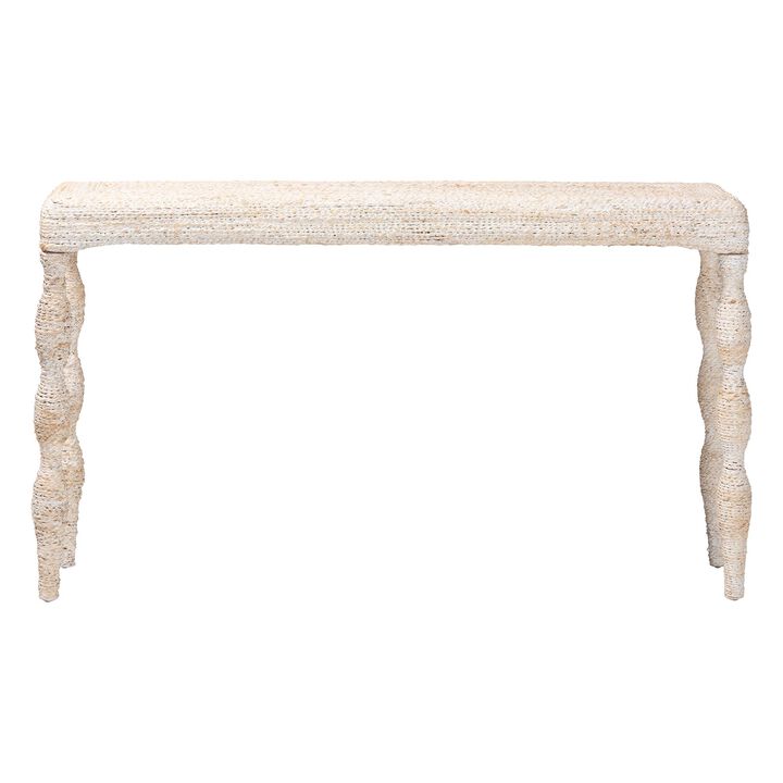 bali & pari Lejane Woven Seagrass Console Table - Handwoven Wicker Waterfall Accent Table with for Entryway, Living Room, or Hallway