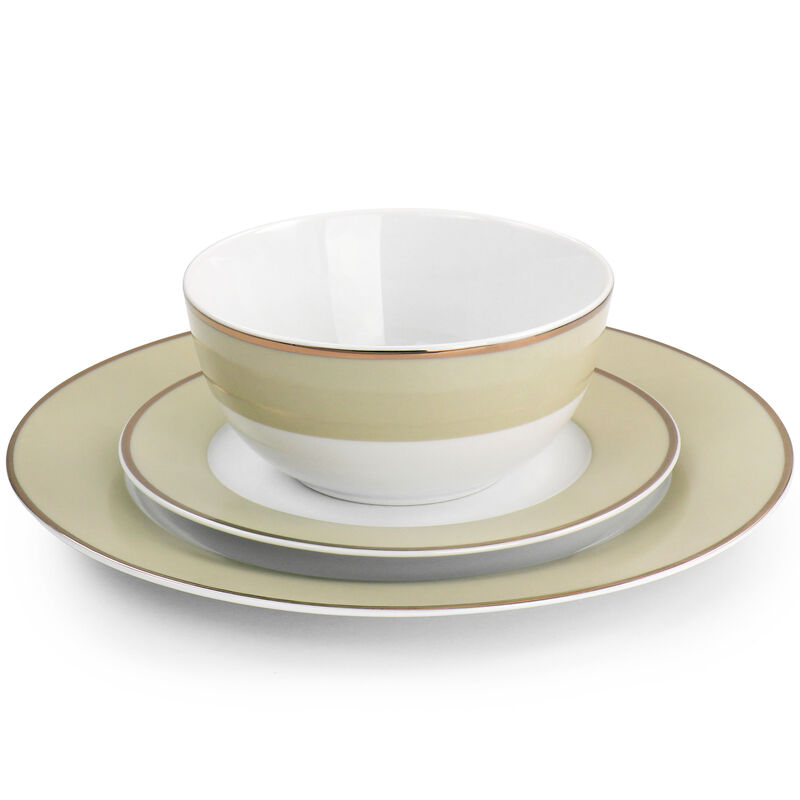 Martha Stewart Gold Rimmed 12 Piece Fine Ceramic Dinnerware Set in Beige image number 3