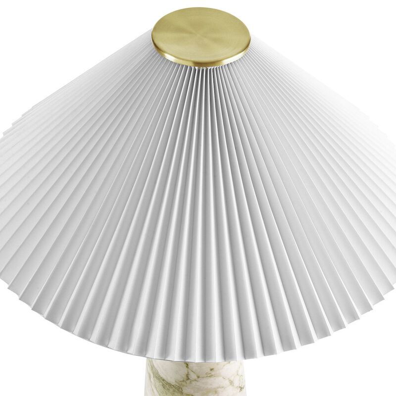 Modway Nera Table Lamp with Marble Pattern in White &ndash; Modern Accent Lamp with Pleated Fabric Shade and Matte Brushed Metal Plate &ndash; Ambient Lighting for Living Room, Bedroom, Entryway image number 6