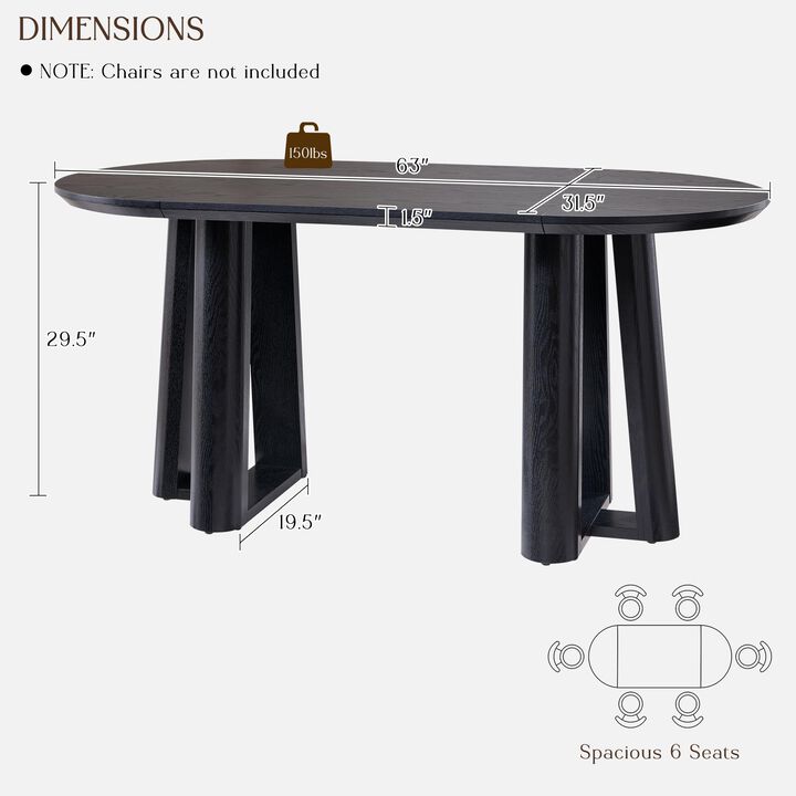 63" Oval Dining Table for 6-8, Woodgrain Top, Tripod Base, Easy Assembly