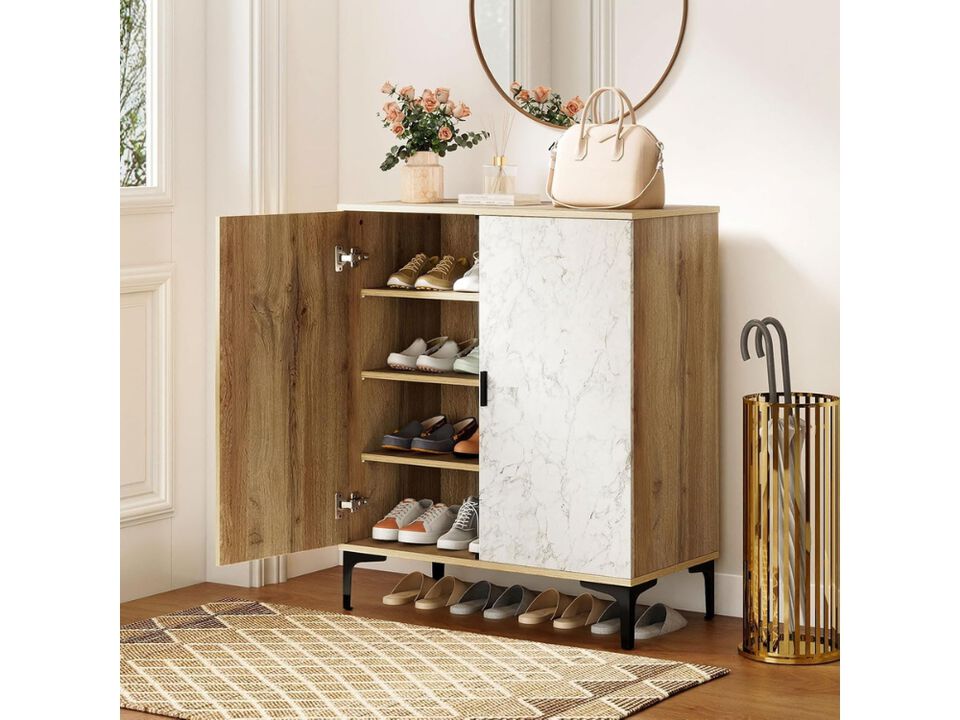 Entryway Wood Shoe Storage Cabinet 4 Tier Wooden Rack Marble