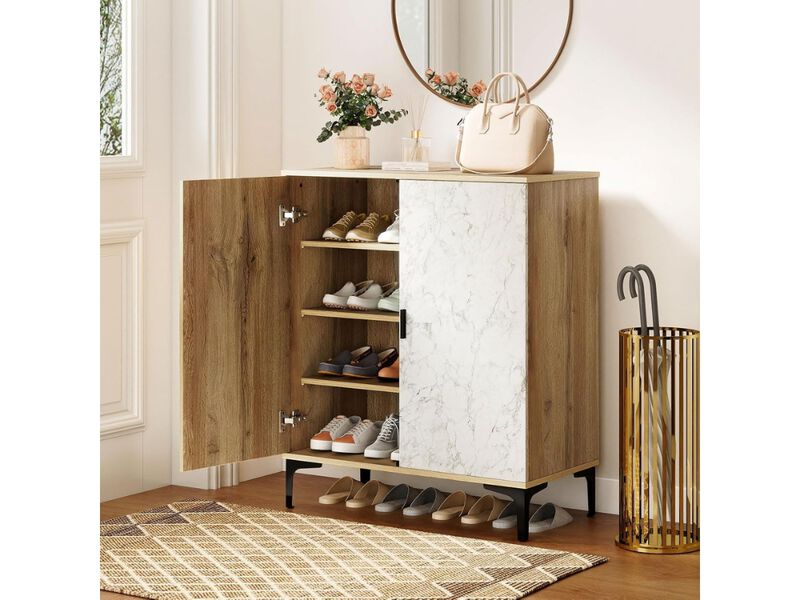 Entryway Wood Shoe Storage Cabinet 4 Tier Wooden Rack Marble image number 1