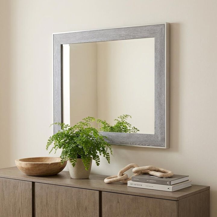 HomeRoots 40" Gray and Silver Wood and Metal Framed Accent Mirror