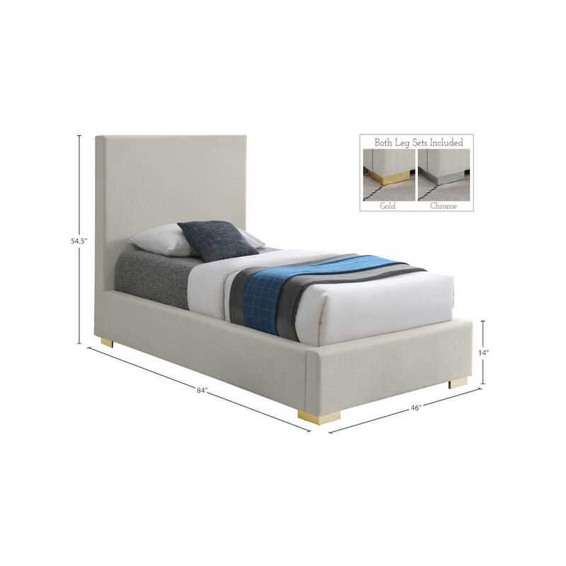 Meridian Furniture Crosby Beige Linen Textured Fabric Twin Bed