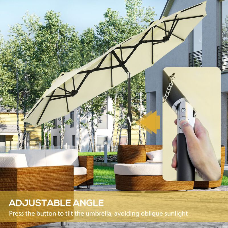 Brown Double-sided Umbrella: 9.5' Patio Umbrella with Tilt, Crank, Air Vents, 12 Ribs