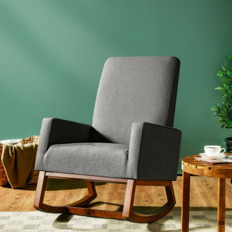 Rocking High Back Upholstered Lounge Armchair with Side Pocket-Gray image number 2
