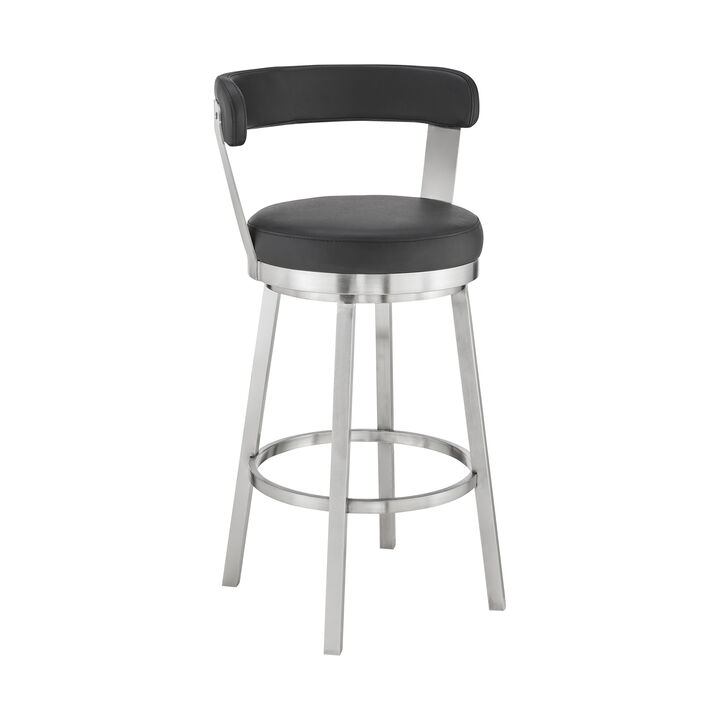 Bryant  Counter Height Swivel Bar Stool in Brushed Stainless Steel Finish and Gray Faux Leather