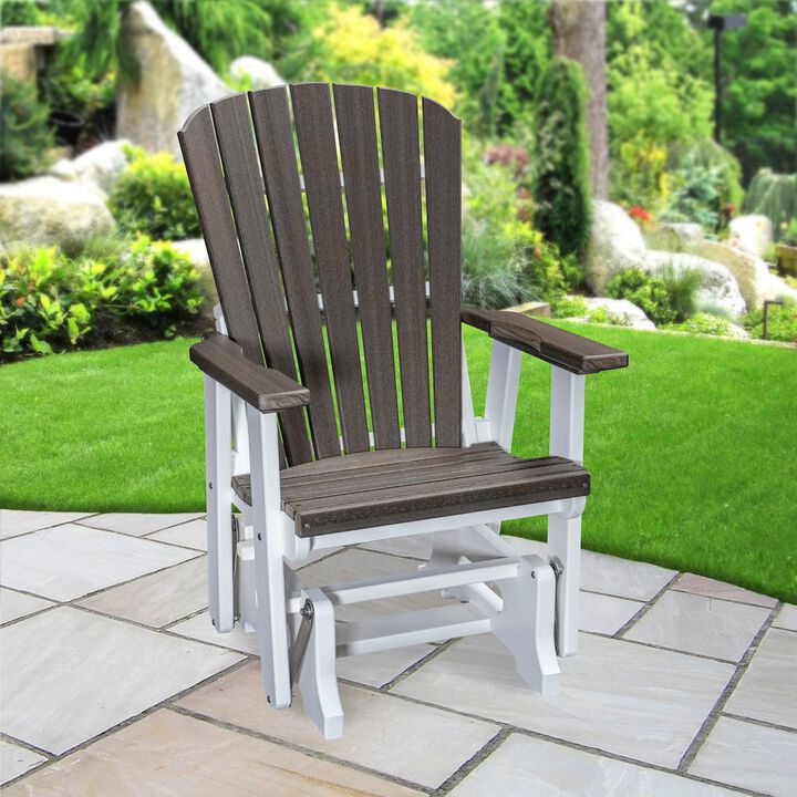 American Furniture Classics Fan Back Glider in Coastal Gray Woodgrain with a White Base, Made in the USA