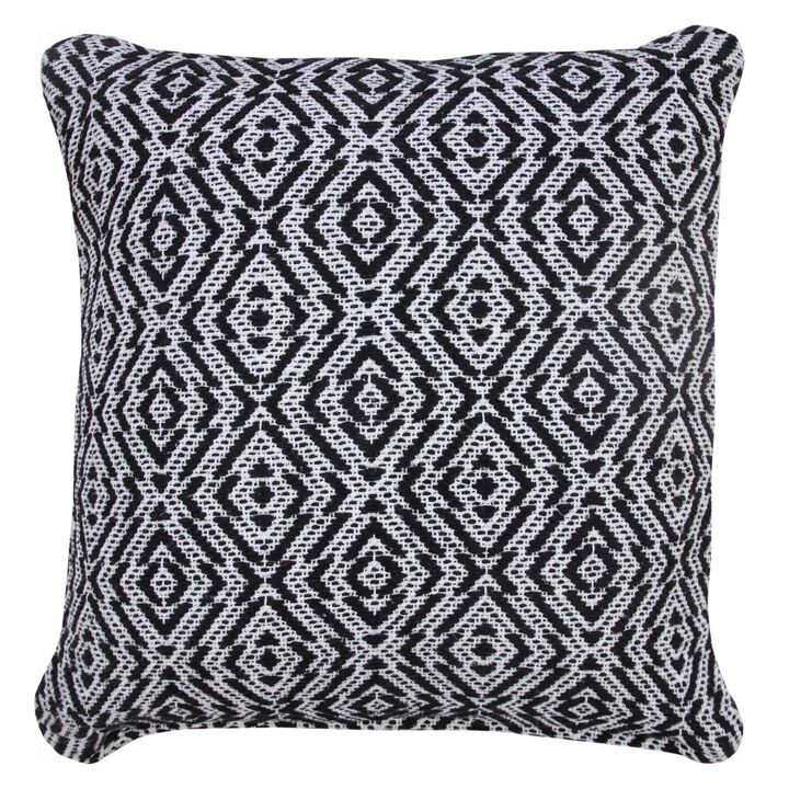 20" Black and White Mirrored Diamond Geometric Square Throw Pillow
