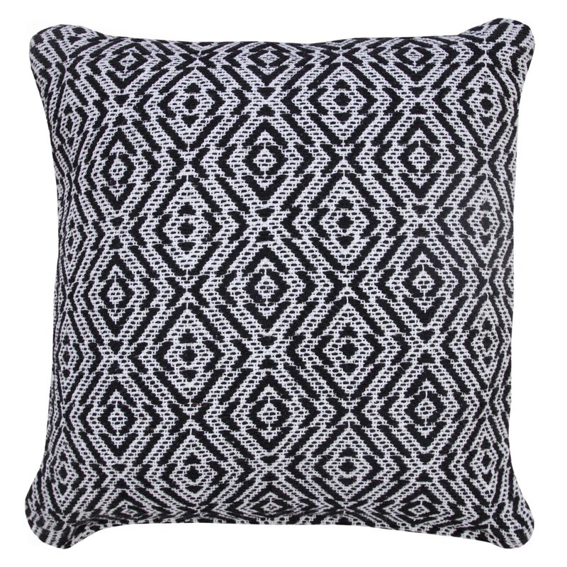 20" Black and White Mirrored Diamond Geometric Square Throw Pillow image number 1