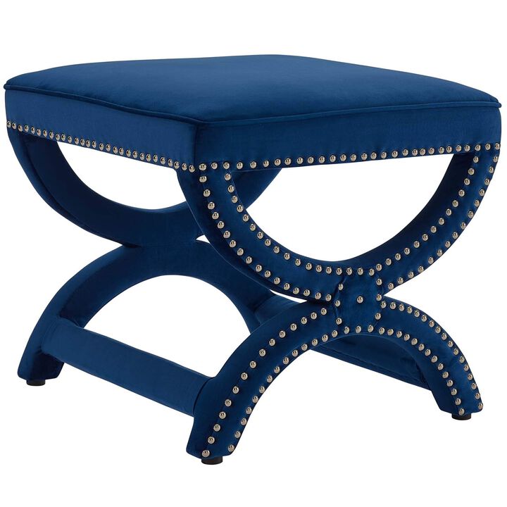 Modway Expound Performance Velvet Upholstered Nailhead Trim Accent Ottoman in Navy