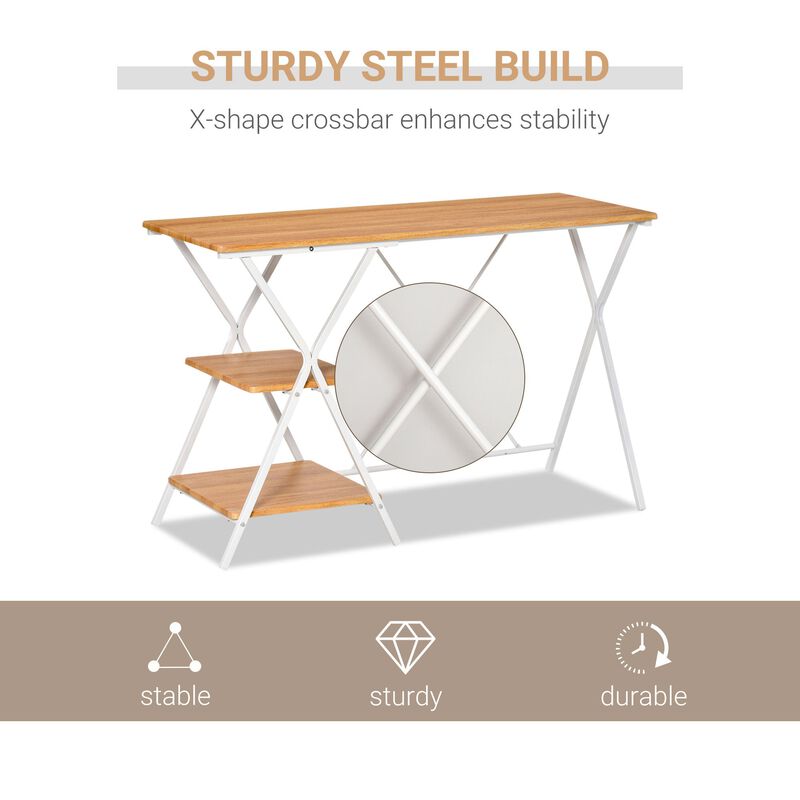 Natural Wood Study Station: Corner Desk with 2-Tier Storage Shelves