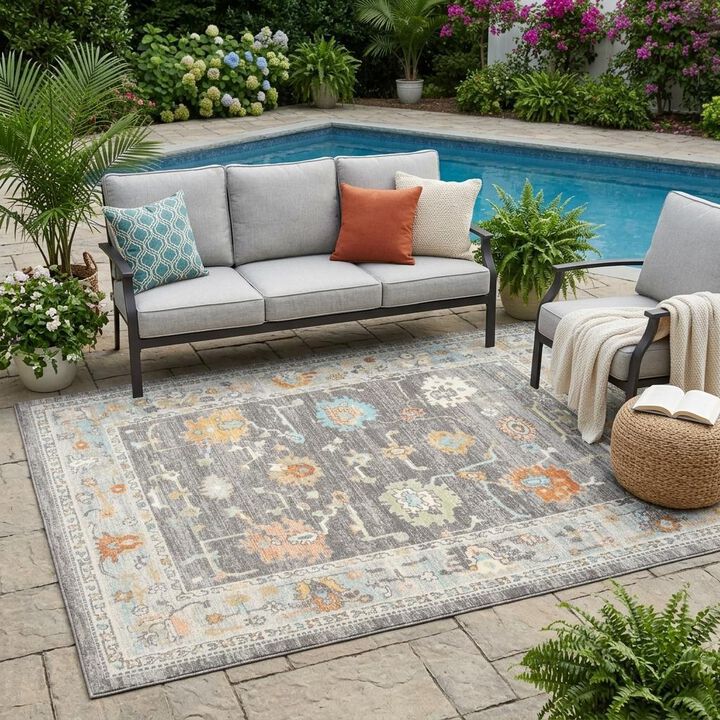 HomeRoots Floral Stain Resistant Indoor Outdoor Area Rug