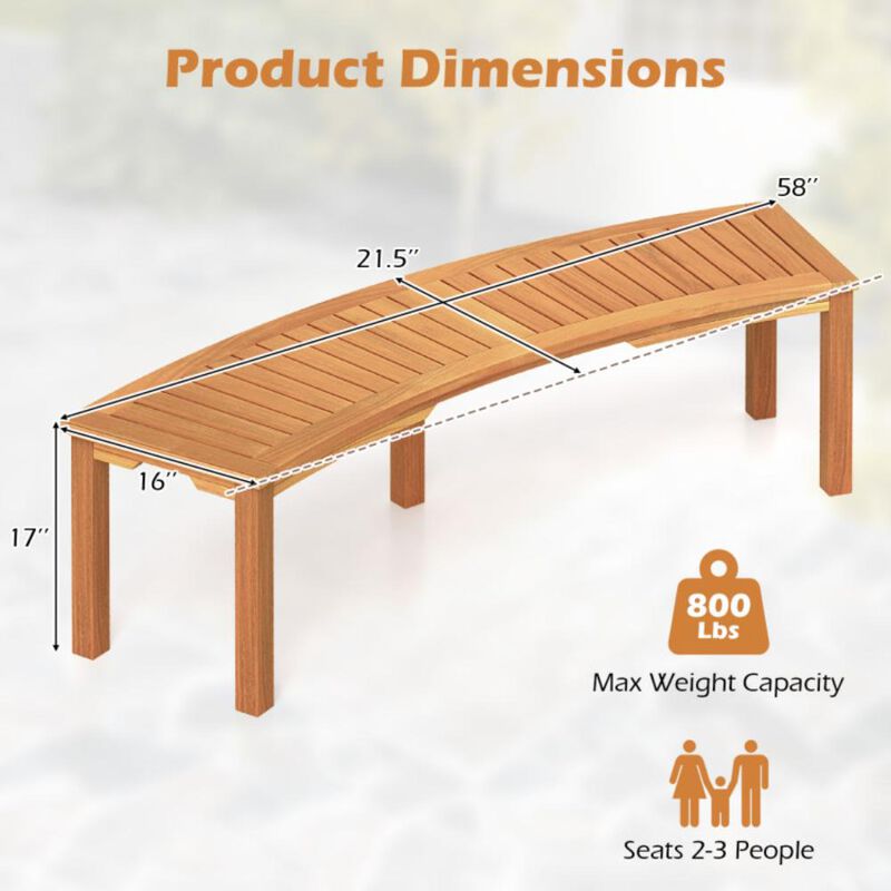 Hivvago Outdoor Curved Acacia Wood Fire Pit Bench with Slatted Seat