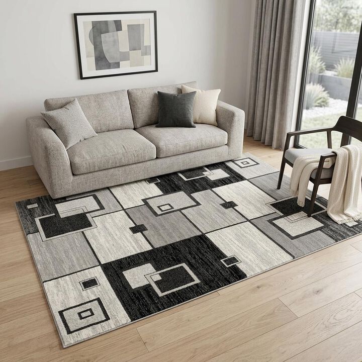 HomeRoots Geometric Distressed Area Rug