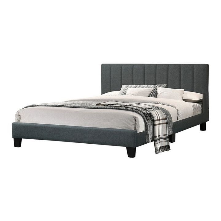 Eve Platform California King Bed, Channel Tufted Charcoal Gray Upholstery - Benzara