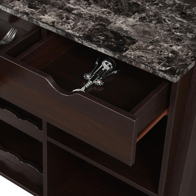 Convenience Concepts Uptown Wine Bar With Cabinet, Faux Black Marble/Espresso