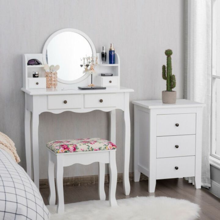Makeup Vanity Table Set with 360° Pivoted Round Mirror