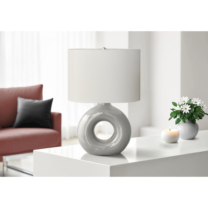 24"H, Table Lamp, Grey Ceramic, Ivory / Cream Shade, Contemporary, Modern