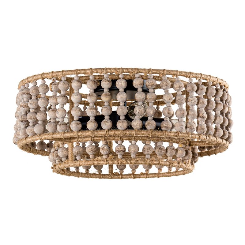 Boho 3-Light Drum Wood Beaded Flush Mount Ceiling Light