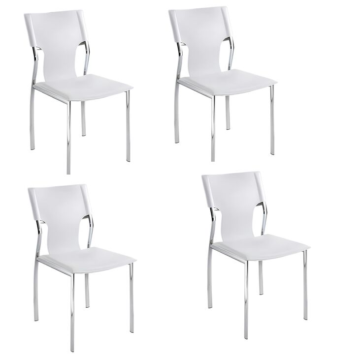 HomeRoots Set of Four White and Silver Metal and Leather Dining Side Chairs