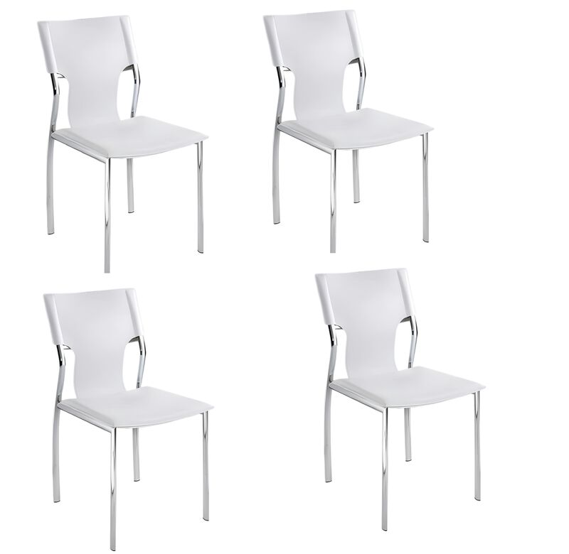 HomeRoots Set of Four White and Silver Metal and Leather Dining Side Chairs image number 0