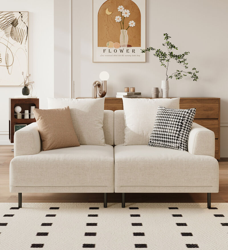 Upholstered Linen Fabric Sofa 2-Seater 66.14" Beige