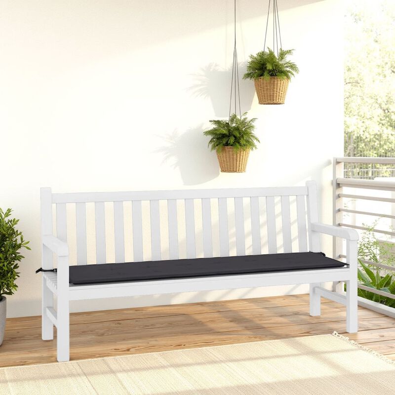 Claire Outdoor Cushion for Bench with Tie Ropes, Gray Oxford Fabric - Benzara
