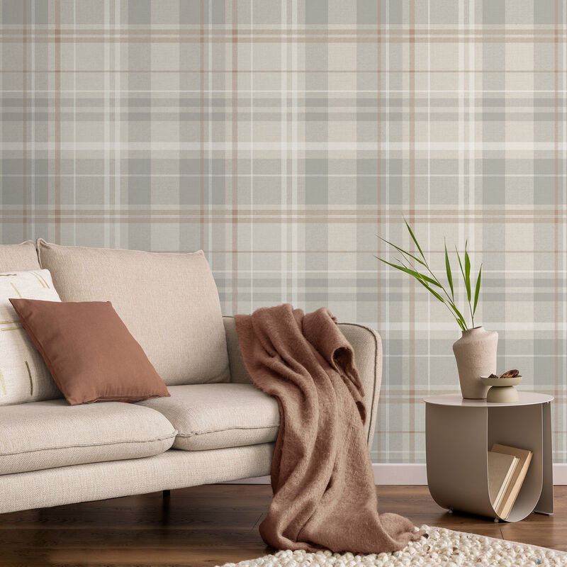Hester Light Grey Plaid Wallpaper (Set of 2) image number 2