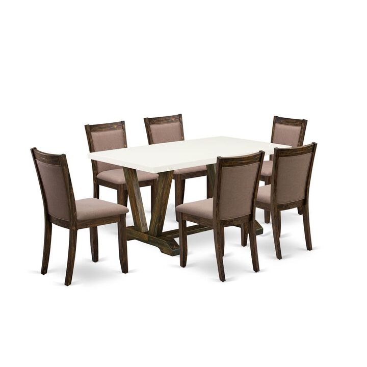 V726MZ748-7 - 7-Pc Modern Dining Table Set - 6 Parson Chairs and 1 Kitchen Dining Table (Distressed Jacobean Finish)