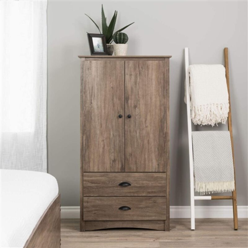 Hivvago Farm Home Rustic 2 Drawer Bedroom Storage Armoire Grey Oak