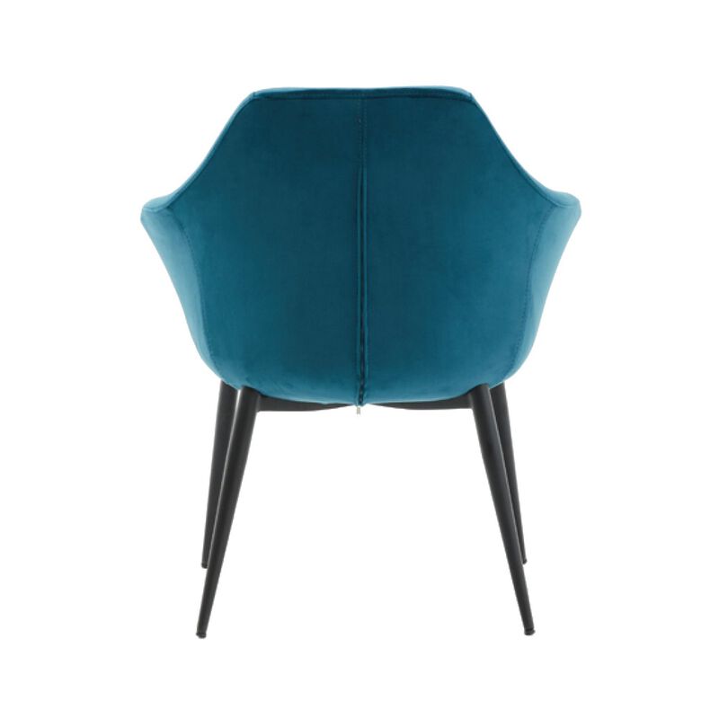 Velvet Upholstered Dining Chair with Padded Seat and Tapered Legs, Blue-Benzara
