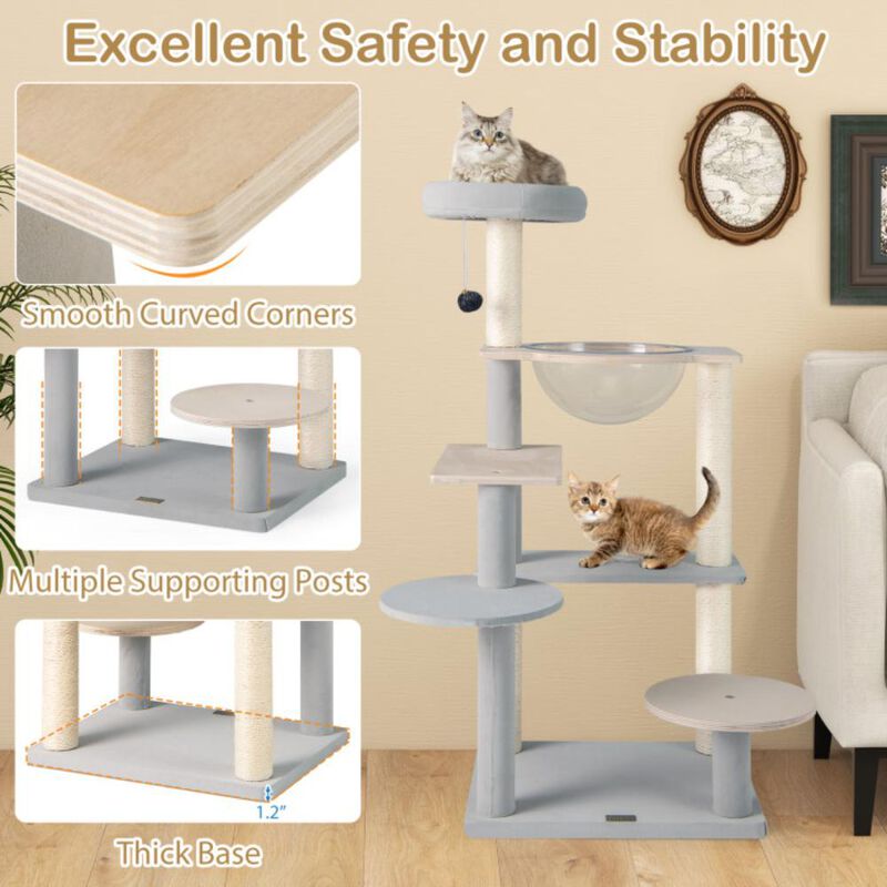 Hivvago Modern Cat Tree 44 Inch Multi-level Cat Tower with Removable Padded Top Perch