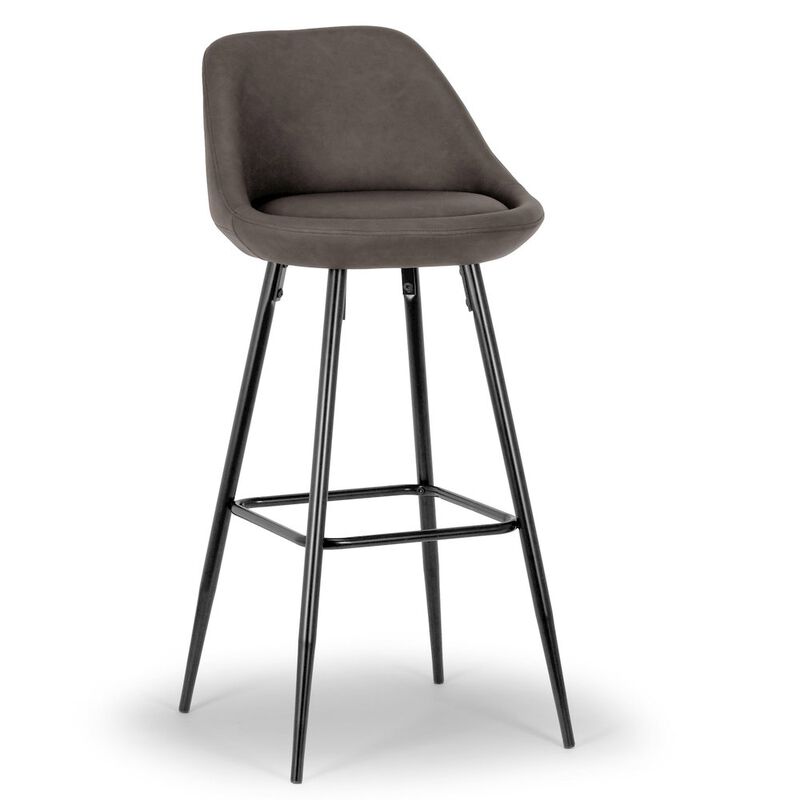 Glamour Home Set of 2 Brown Faux Leather Bar Stool Black Metal Legs