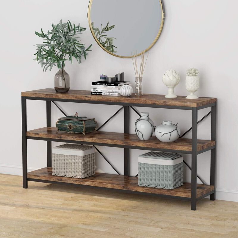 Tribesigns Rustic 3-Tier Console Table with Storage Shelves image number 5