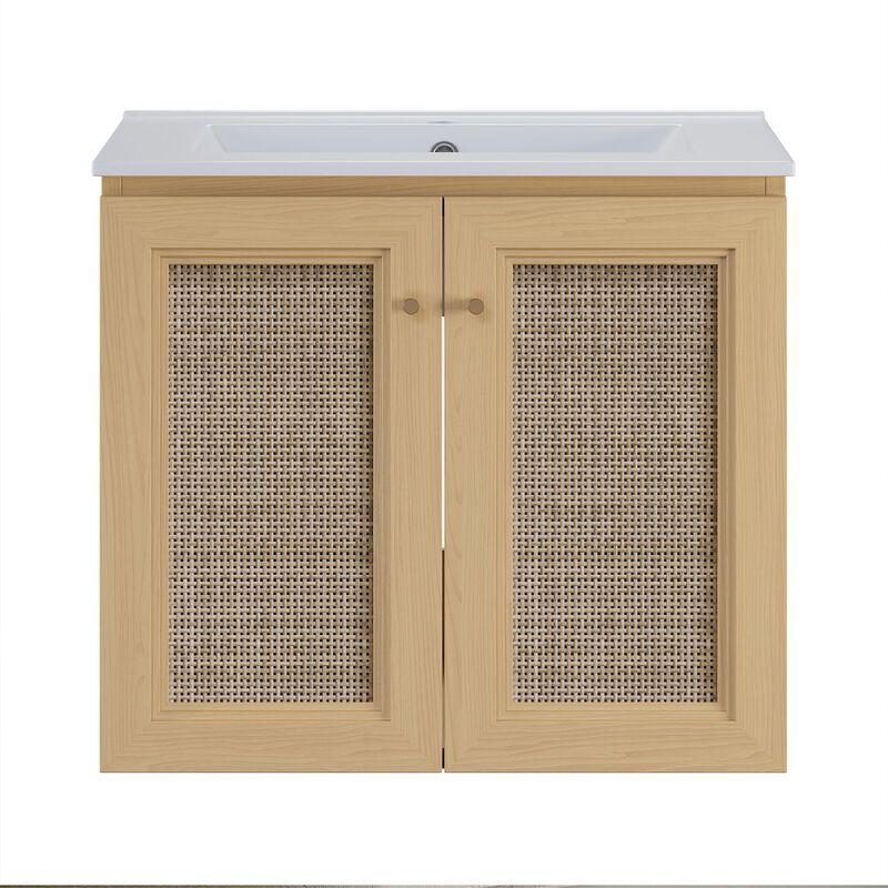24" Wall-Mounted Bathroom Vanity in Natural Oak, Single Faucet Hole Vanity Top image number 0
