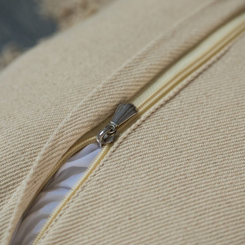 16" Handwoven Cotton & Silk Throw Pillow Cover with Embossed Zig Zag with Filler, Blue & Beige