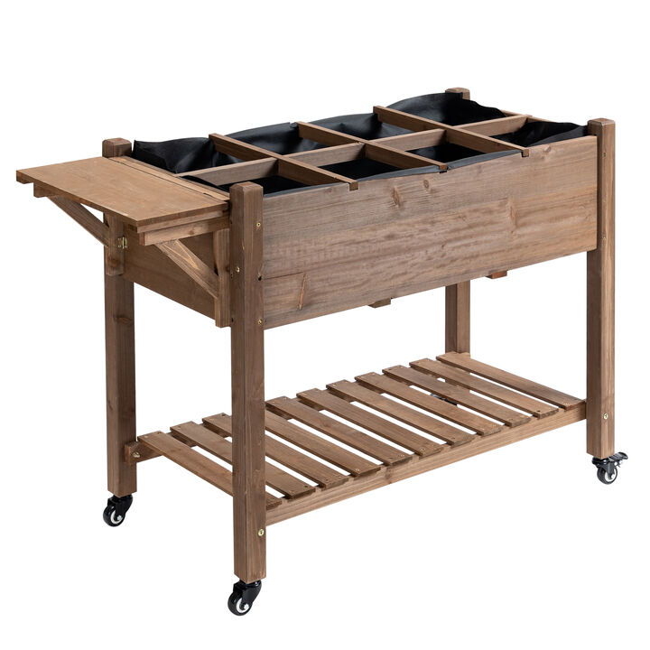 Hivvago Raised Garden Planter with Lockable Wheels and Storage Shelf