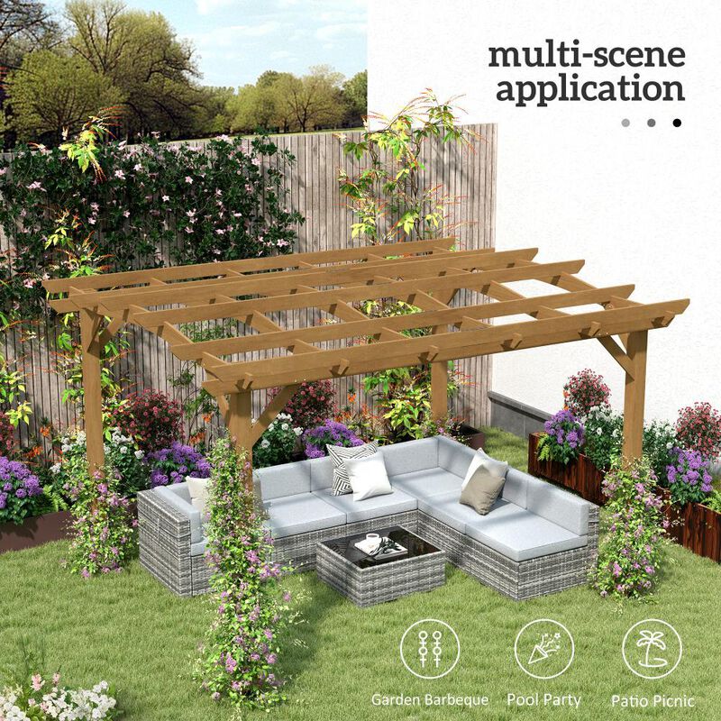 Hivvago 10x12 Outdoor Wood Pergola Gazebo with Trellis image number 7