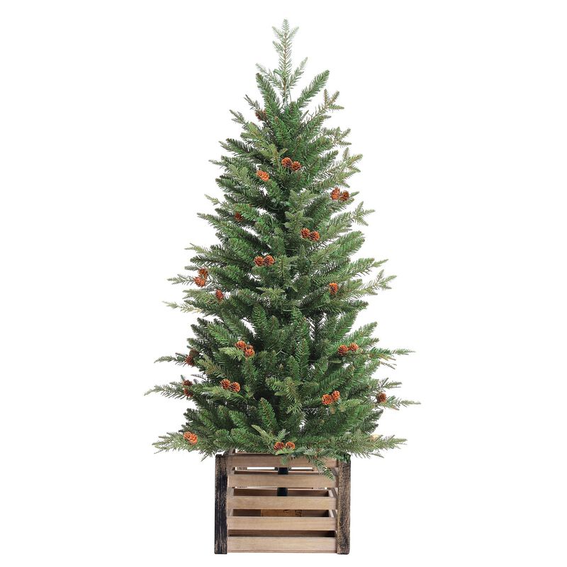 4 Foot Pre-lit Asheville Artificial Fir Christmas Potted Tree image number 6