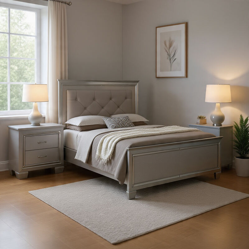 Queen Bedroom Set, Gray Wood, 2 Piece Set with Nightstand image number 1