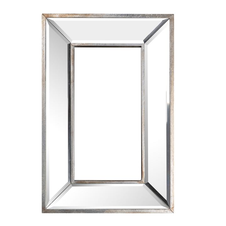 Toby 12 x 18 Inch Wall Mount Accent Mirror, Antique Silver Wood Frame - Benzara
