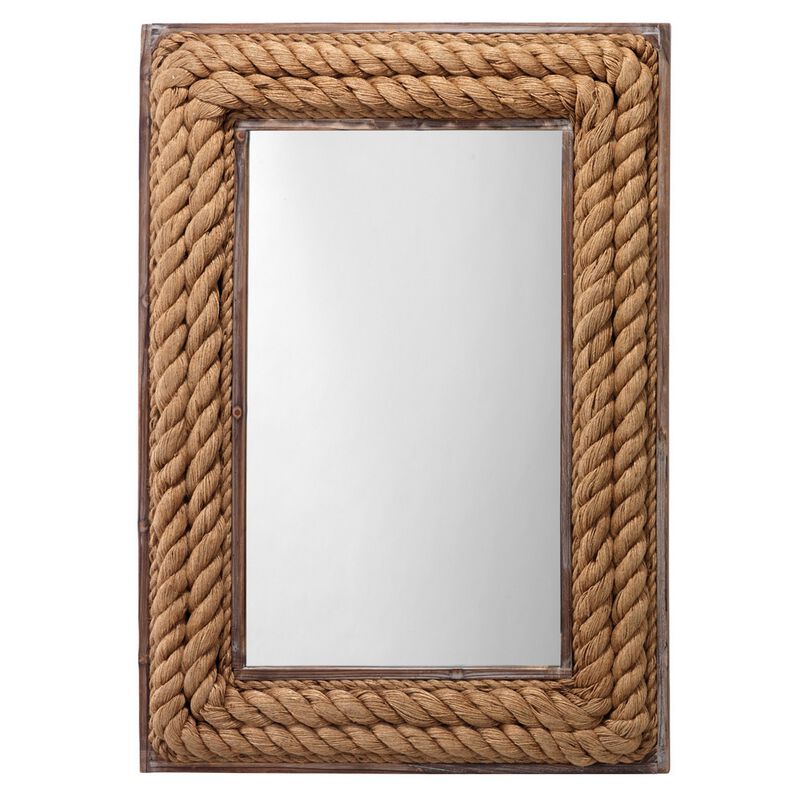 Mirror with Rectangular Wooden Rope Framing, Brown-Benzara image number 1