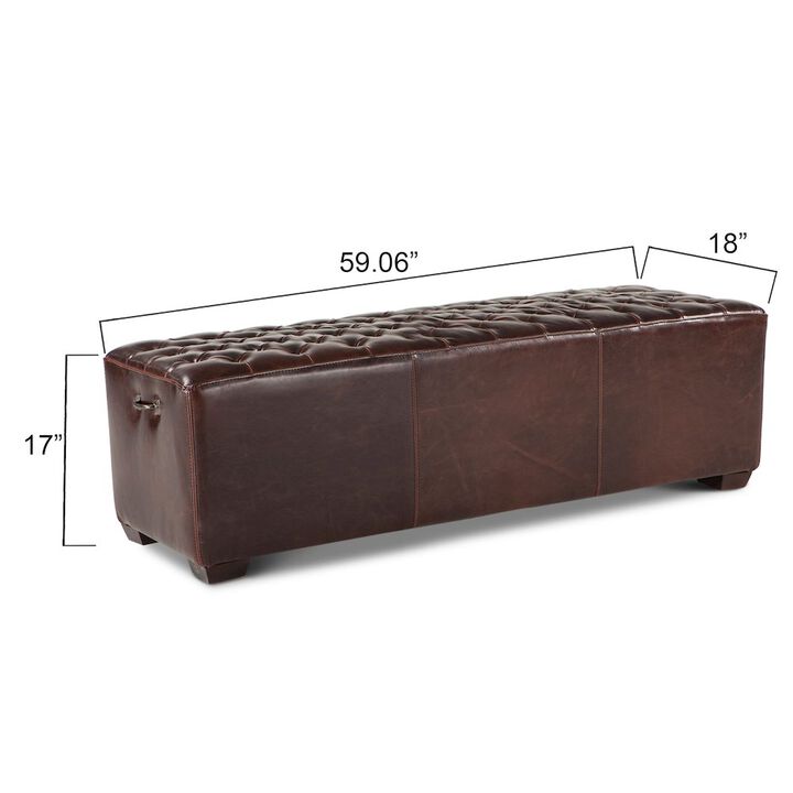 World Interiors Arabella 59" Bench in Brown Leather