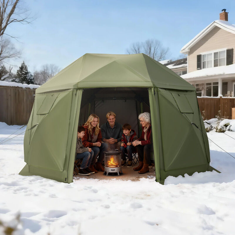 Large Pop-Up Gazebo Tent with Mesh Screen and Carry Bag for Camping-Green image number 1
